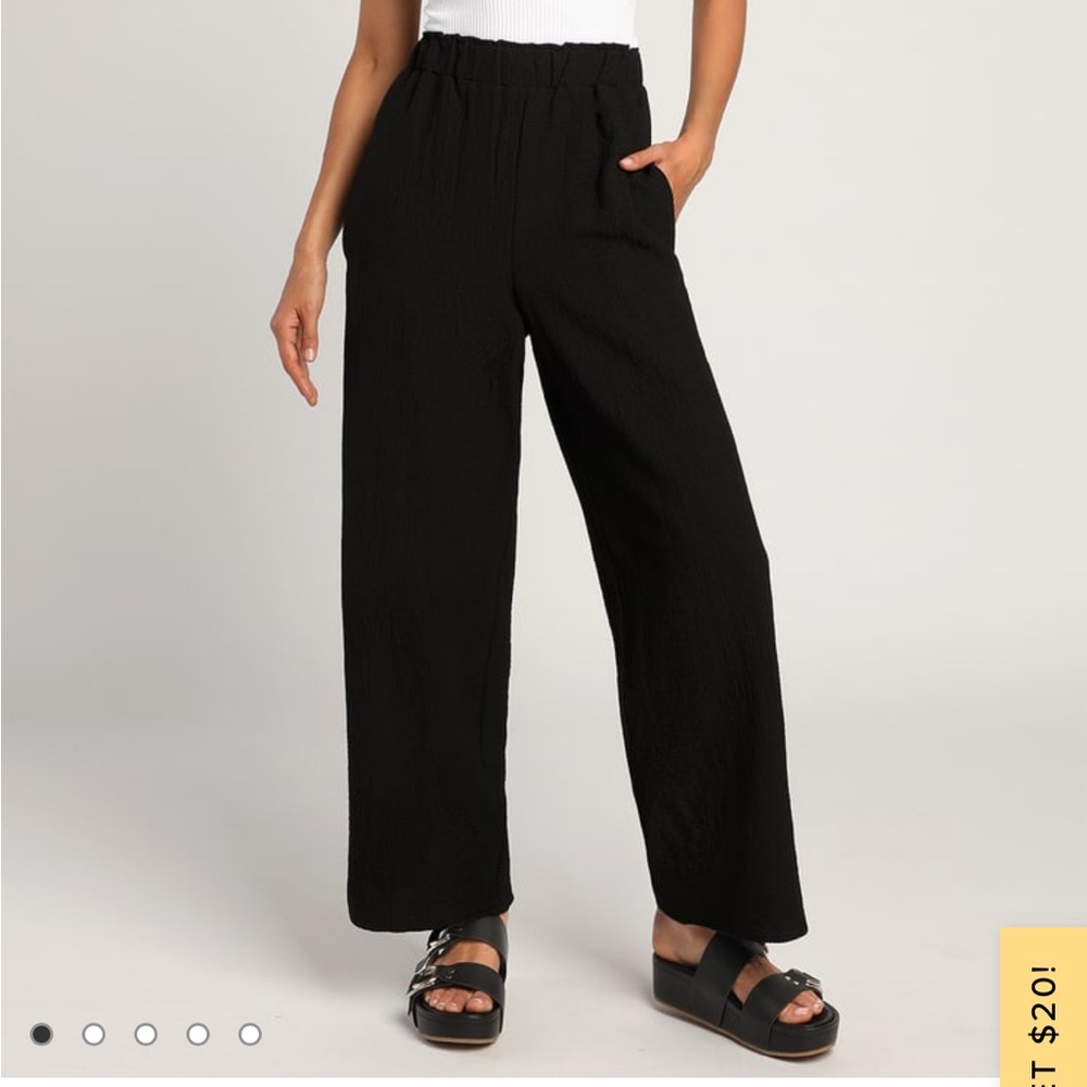 NWT Lulus Essence of Chic Black Textured High Waisted Leg Pants Size S